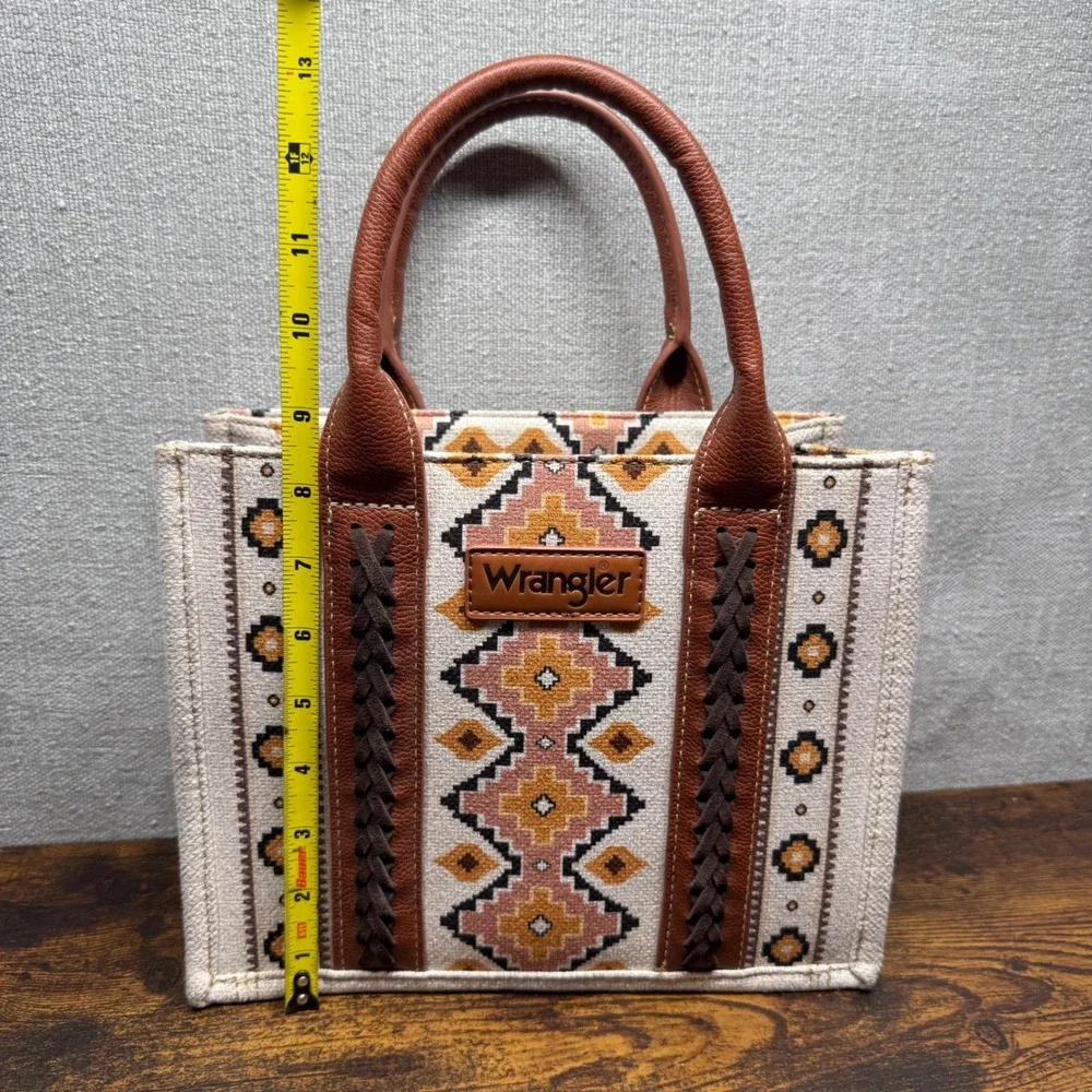 Wrangler Southwestern Aztec Tote Bag Crossbody Small Purse Brown Canvas Western
